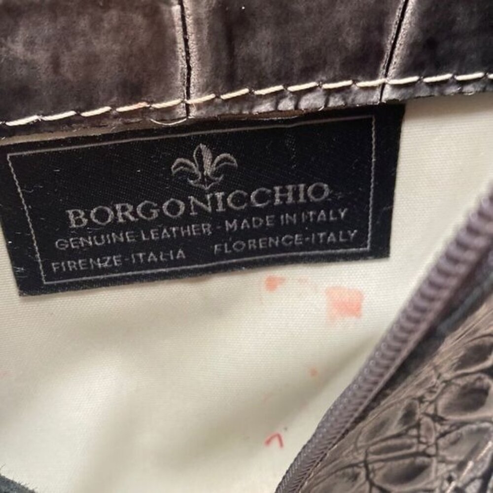 Borgonichio Genuine Leather Crossbody Bag Croc Embossed 7" x 7.5" x 2.5" Made In - Picture 3 of 8